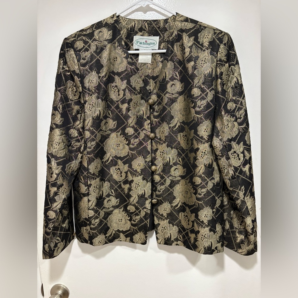 Patchington Vintage Women’s Black/Gold Jacket-Gold Buttons-Fully Lined -Sz 12